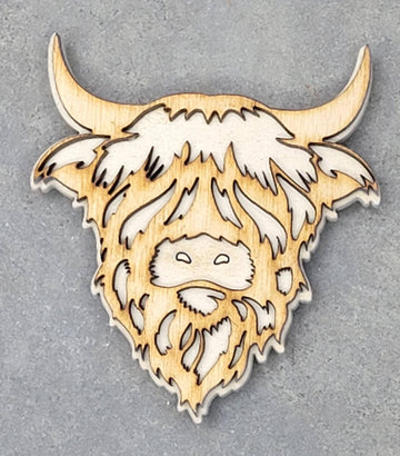 Faire: The Country Roost Highland Cow Magnet Handmade in the USA Wood look